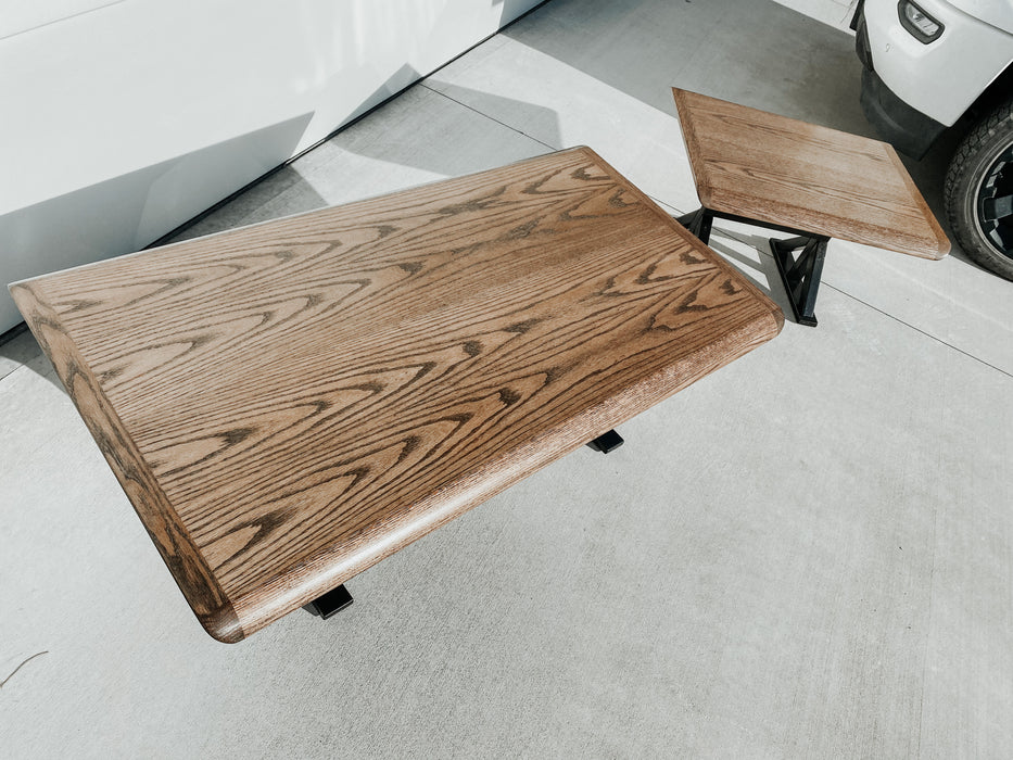 Refinished Oak + Pine Coffee Table + End Table Set | Furniture