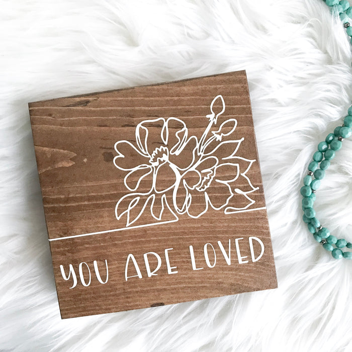 You Are Loved (One Line Drawing) | Wood Desk Block