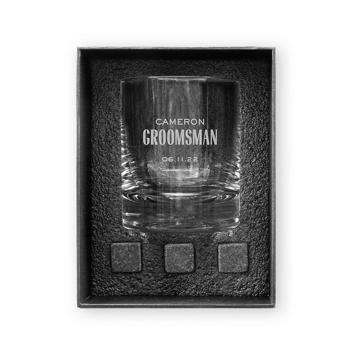 Personalized Whiskey Glass & Stone Kit | Groomsmen Gift