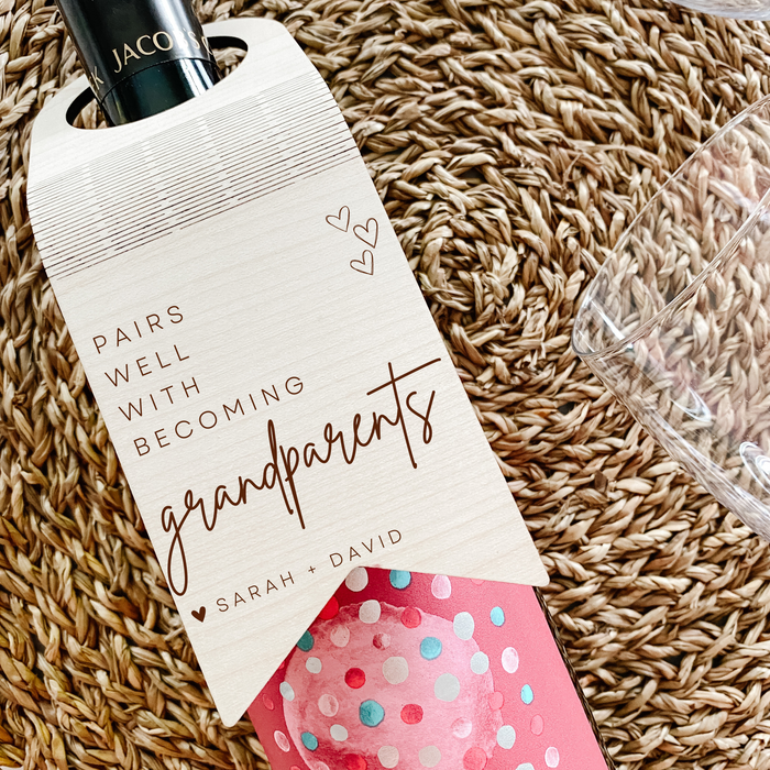 Pairs Well With Becoming Grandparents | Engraved Personalized Bottle Tag