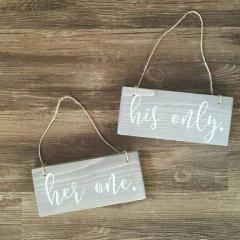 Her One His Only Signs, Mr and Mrs Signs, Mr & Mrs Signs, Hanging Chair Signs, Wedding Chair Signs, Small Wedding Sign, Rustic Wedding Signs