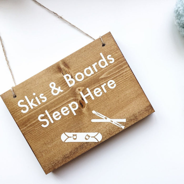 Skis and Boards Sleep Here, Ski Cabin Decor, Ski Cabin Signage, Small Business Signage, Ski Storage, Ski Storage Ideas, Ski Organization