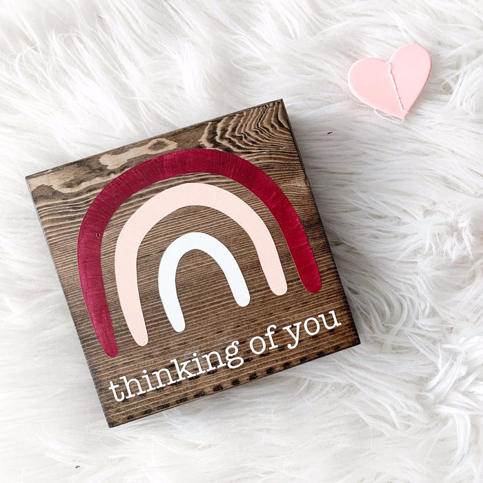 Thinking of You Rainbow Sign | Wood Desk Block